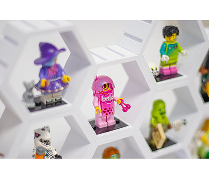 Zeshoekige minifiguur-houder met connectors.