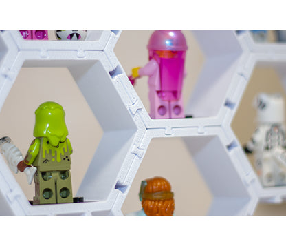 Zeshoekige minifiguur-houder met connectors.