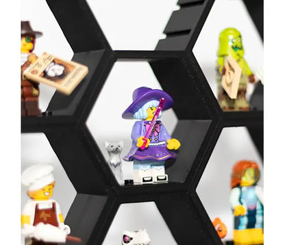 Zeshoekige minifiguur-houder met connectors aan alle zijden. 12 stuks (combi-deal)