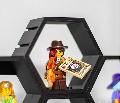 Zeshoekige minifiguur-houder met connectors aan alle zijden. 12 stuks (combi-deal)