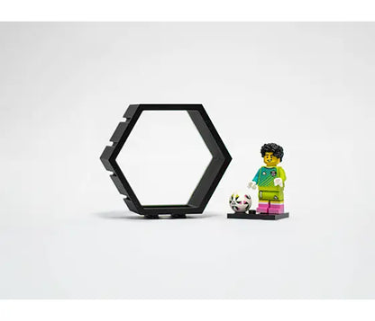 Zeshoekige minifiguur-houder met connectors aan alle zijden. 12 stuks (combi-deal)